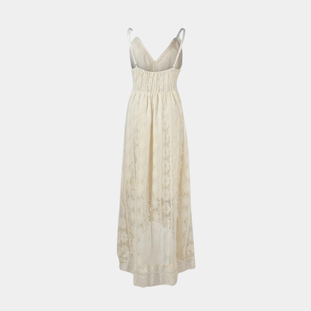 Women's Midi Dress – Relaxed Fit – Lace Details – Spaghetti Straps – Boho Look