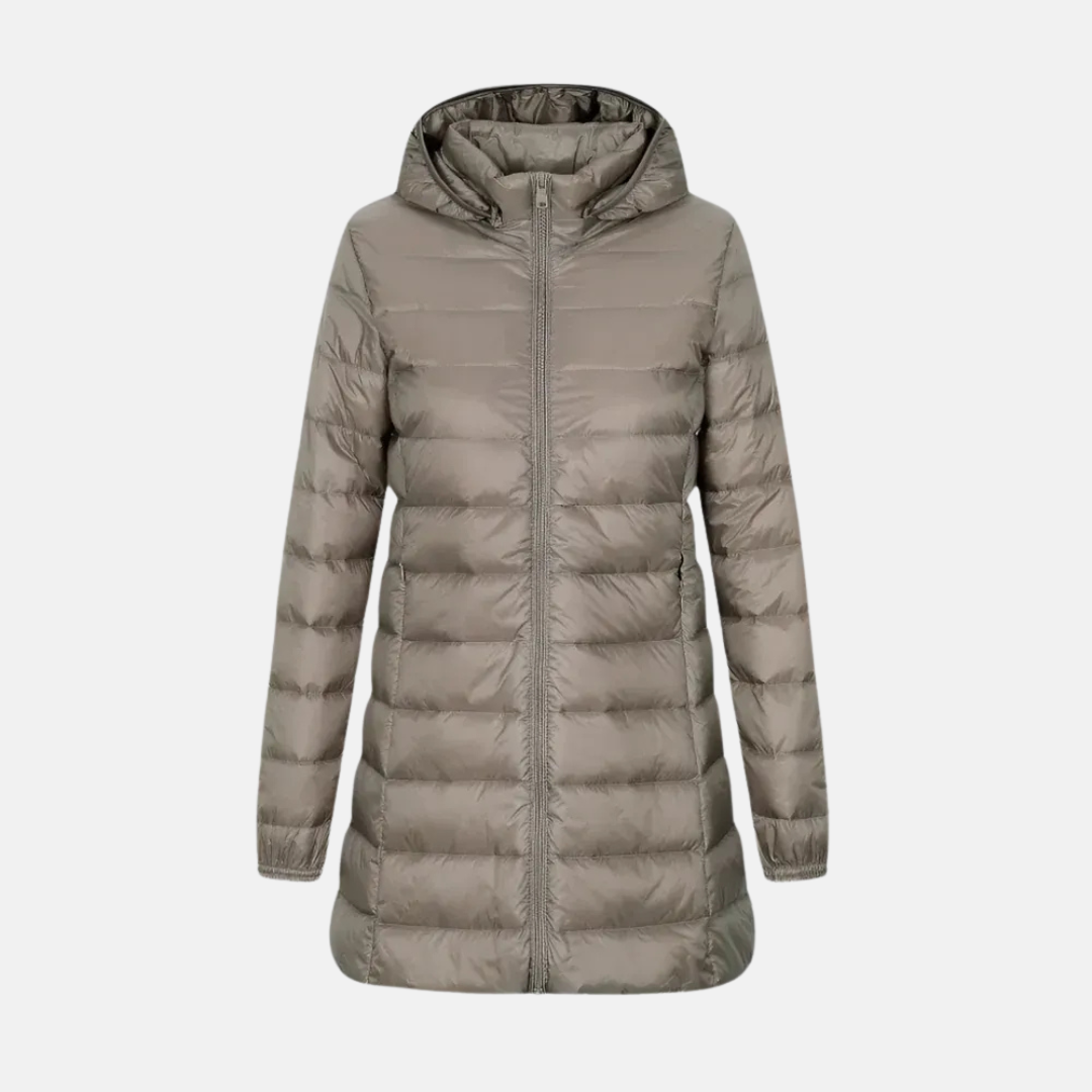 Women's Down Jacket – Tailored Fit – Mid-thigh Length – Padded – With Hood – Water-repellent