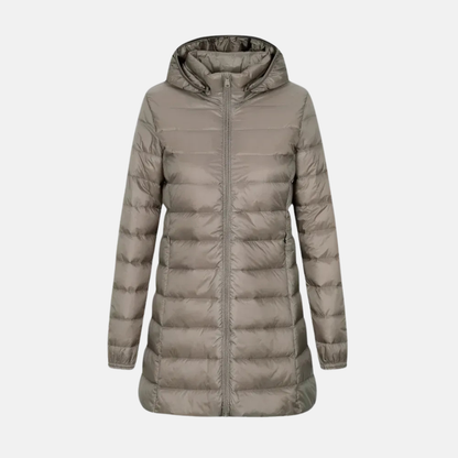 Women's Down Jacket – Tailored Fit – Mid-thigh Length – Padded – With Hood – Water-repellent