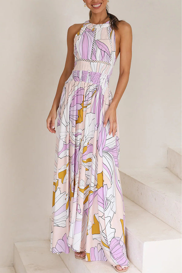 Women's Maxi Dress – Sleeveless – High Neck – Bohemian Patchwork – Long and Light Fit