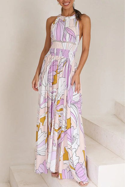 Women's Maxi Dress – Sleeveless – High Neck – Bohemian Patchwork – Long and Light Fit