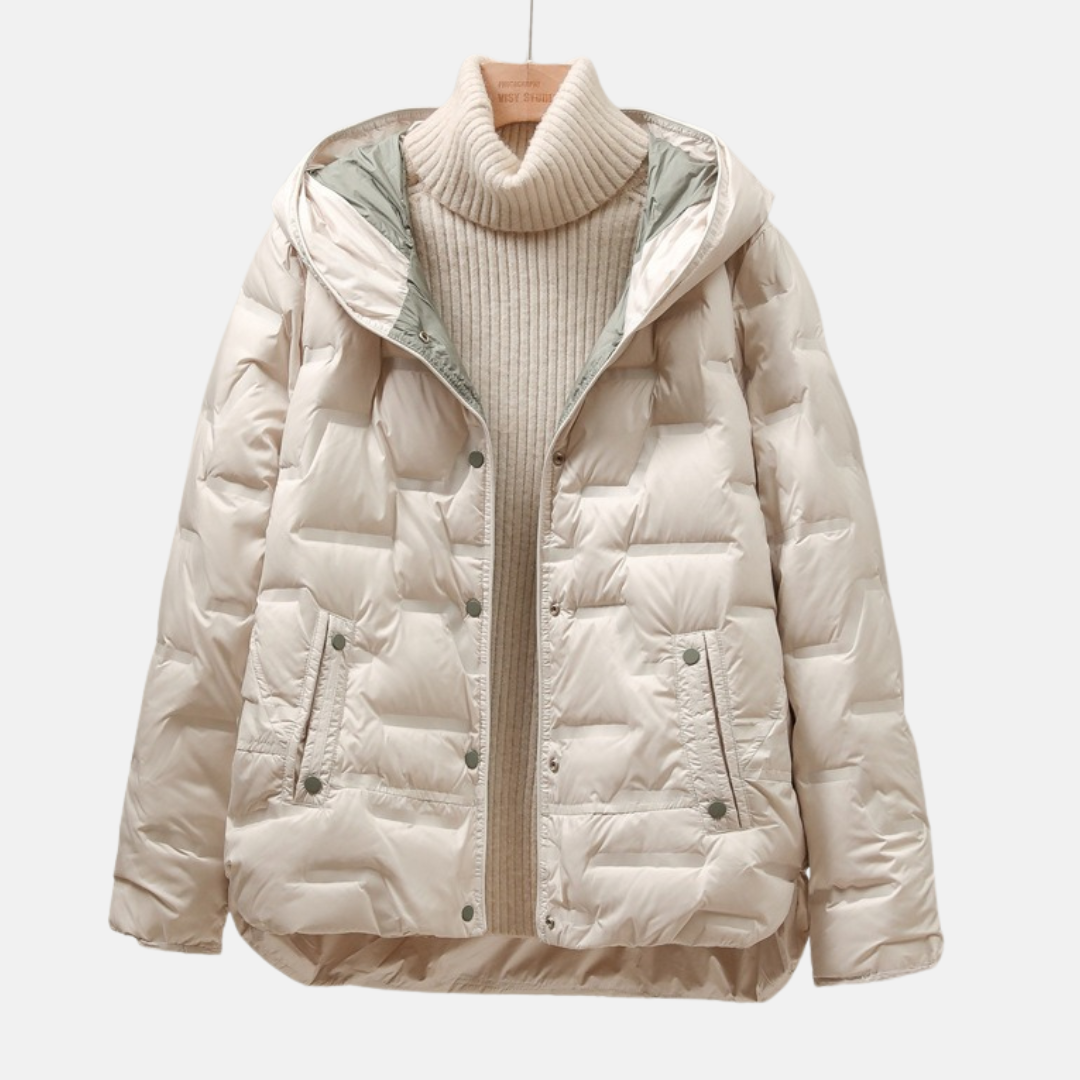 Women’s Jacket - Quilted Puff - Attached Hood - Snap Button Closure