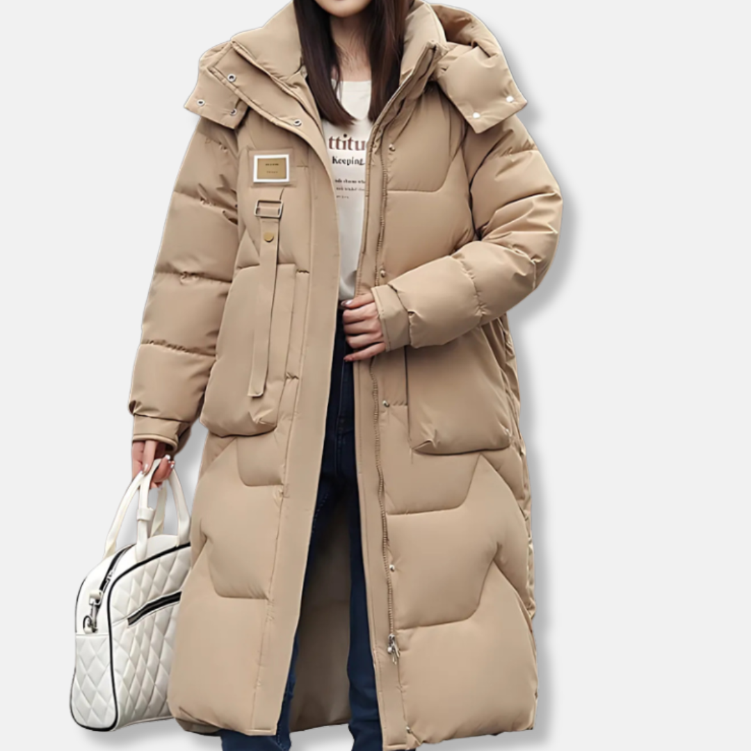 Women’s Coat - Oversized Fit - Maxi Length - Hooded High Collar