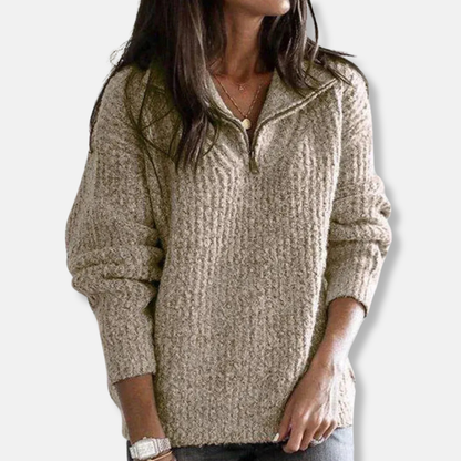 Women's Sweater with Half-Zip – Relaxed Fit – Chunky Knit – Soft Wool Texture