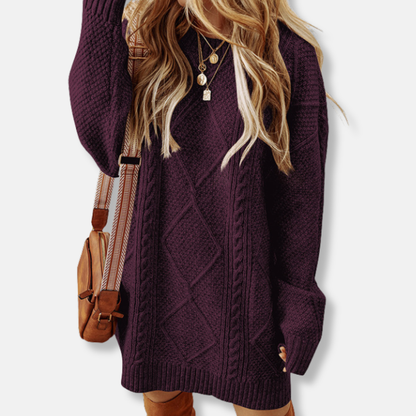 Women's Sweatshirt – Cable Knit – Loose Fit – Knee Length – Long Sleeves For Everyday