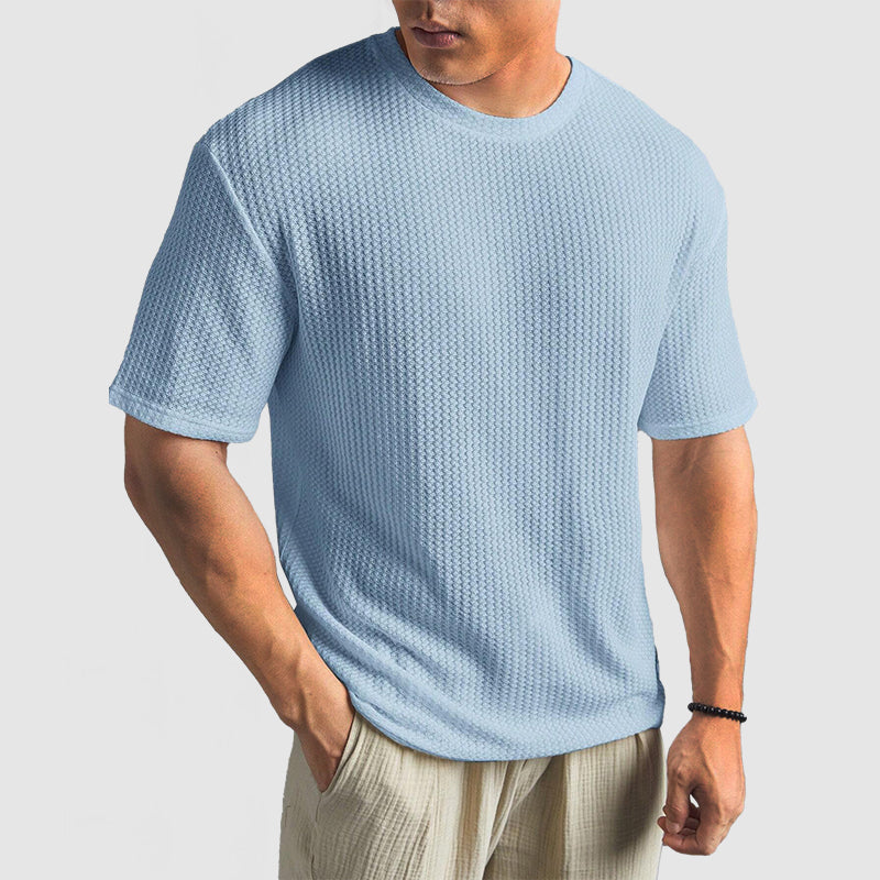 Men's T-shirt – Relaxed Fit – Knitted Texture – Round Neck Short Sleeve