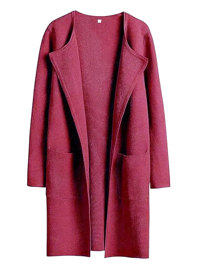 Women's Coat – Relaxed Fit – Knee Length – Wide Lapels – Minimalist Design
