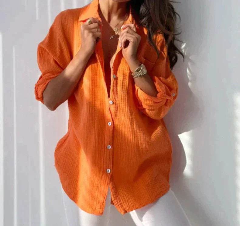 Women's Blouse – Natural Fibers – Relaxed Fit – Long-Sleeved Shirt Blouse