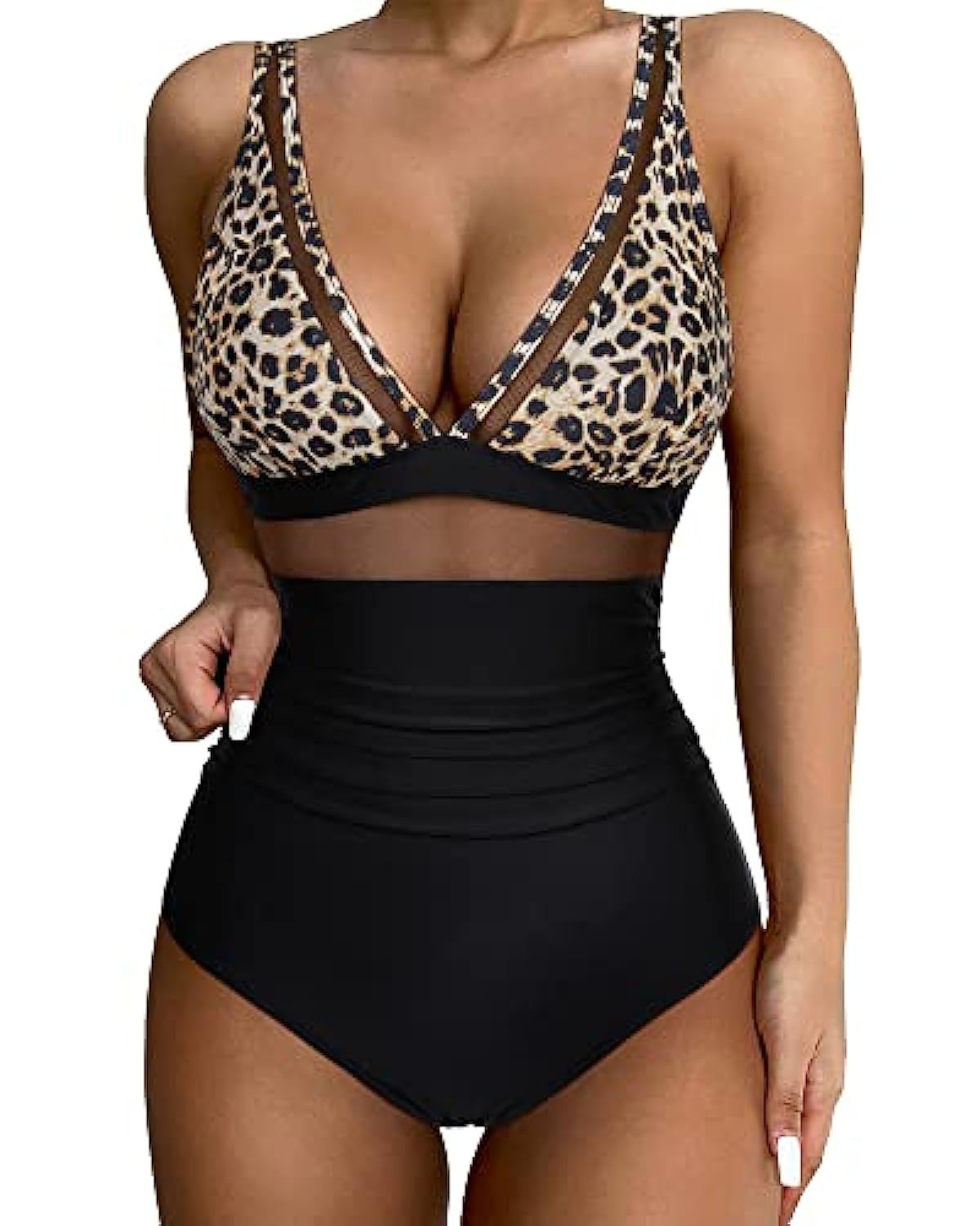 Swimsuit for Women – Tailored Fit – Deep V-Neck – Mesh and High Leg Cut