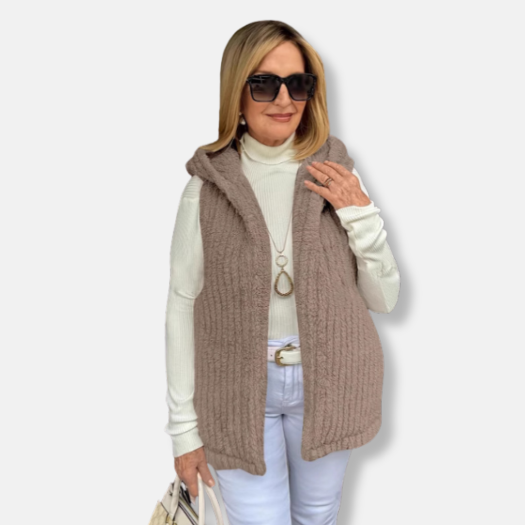 Francesca Fleece Hooded Vest | Ribbed Relaxed Fit Vest