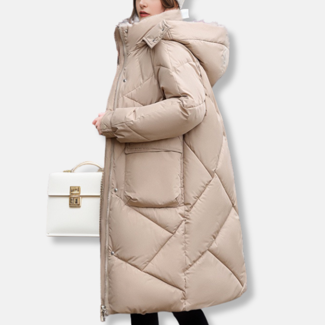 Women’s Coat - Quilted - Oversized Fit - Maxi Length - High Collar Hood