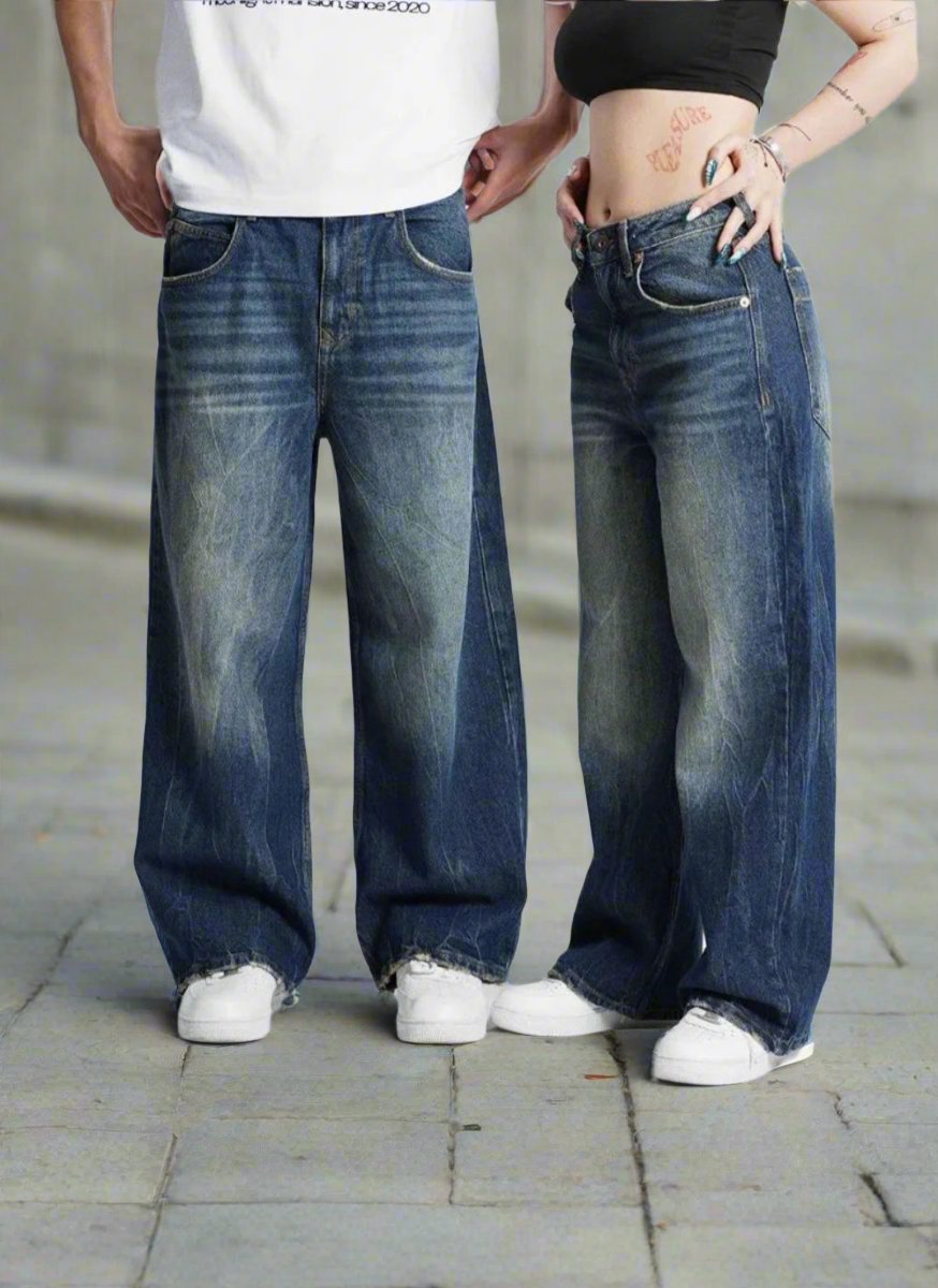 Unisex denimjeans med brede ben, Gademodens must-have