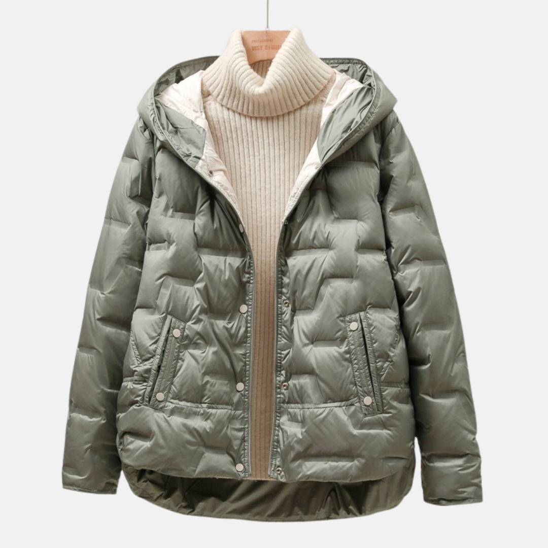 Women’s Jacket - Quilted Puff - Attached Hood - Snap Button Closure