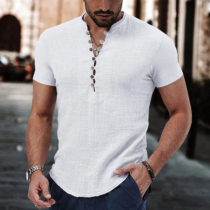 Men's Shirt with Short Sleeves – Slim Fit – Breathable Texture – Button Closure Casual Look