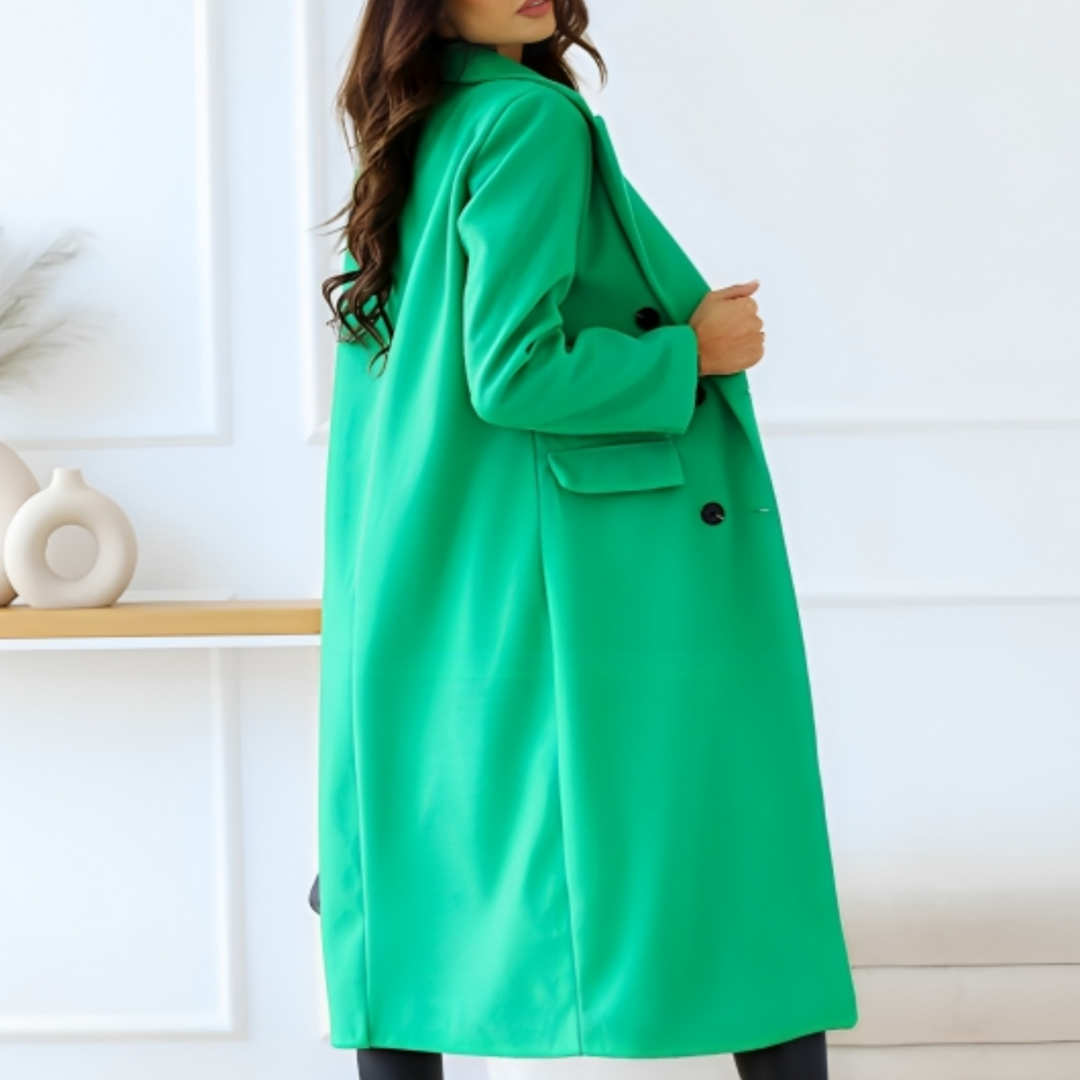 Women's Long Coat – Oversized Fit – Wool Quality – Double Breasted – Classic Details