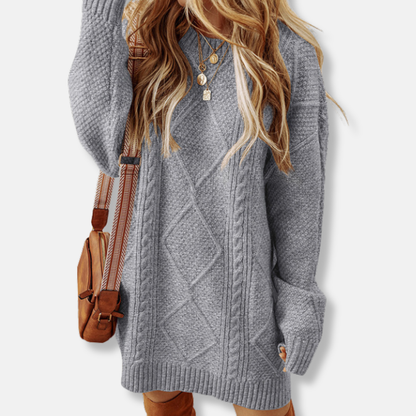 Women's Sweatshirt – Cable Knit – Loose Fit – Knee Length – Long Sleeves For Everyday