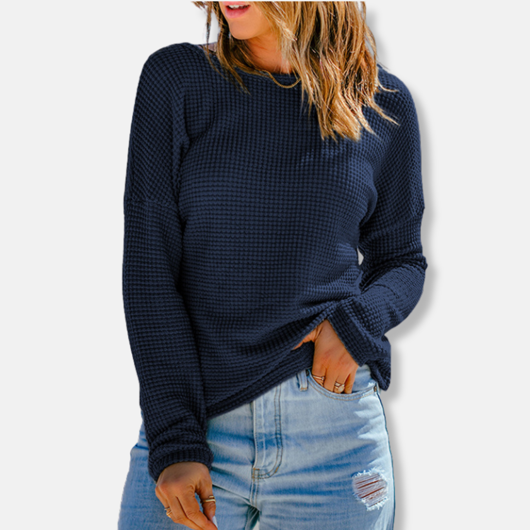 Sophia Cotton Waffle Knit Top | Relaxed Fit Crewneck Top