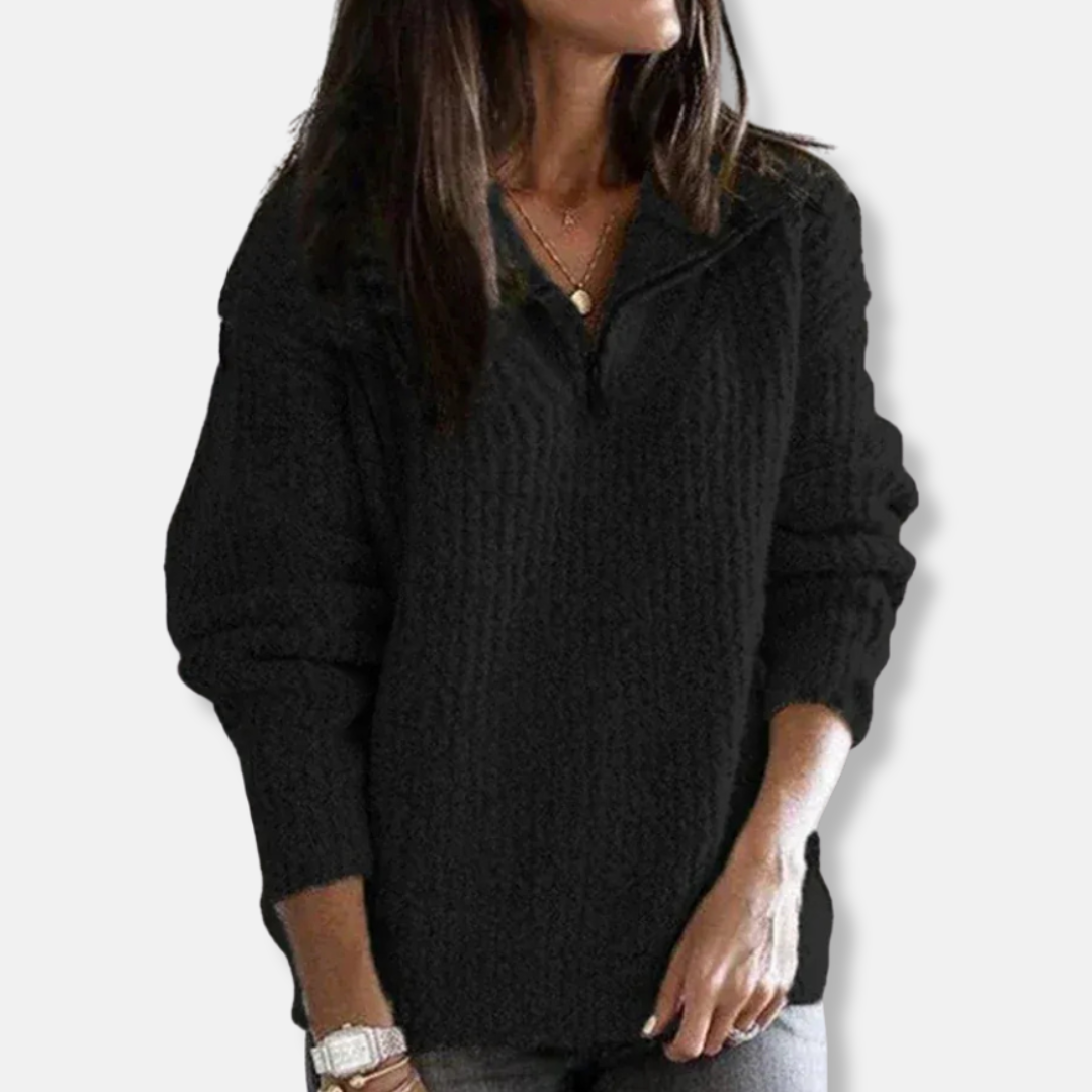 Women's Sweater with Half-Zip – Relaxed Fit – Chunky Knit – Soft Wool Texture