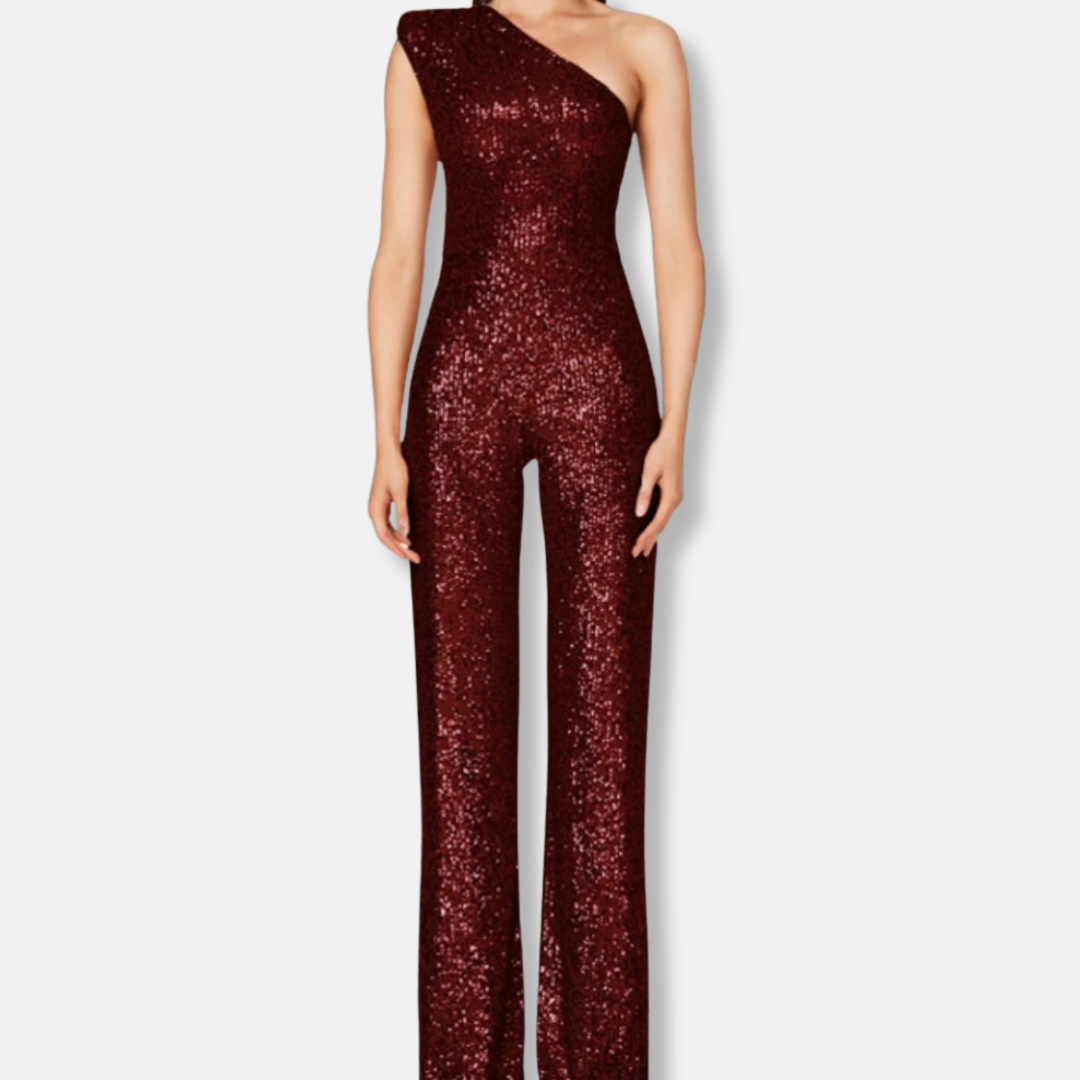 Stella Sequined One-Shoulder Wide Leg Jumpsuit | Sleeveless Jumpsuit