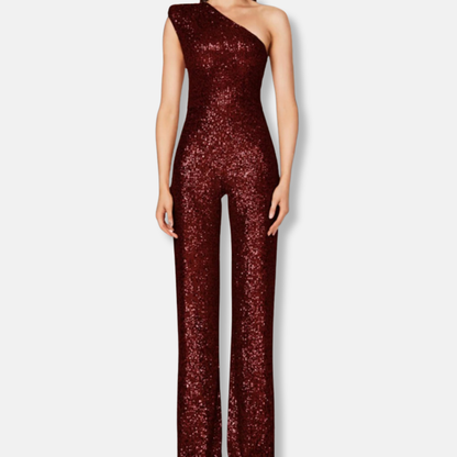 Stella Sequined One-Shoulder Wide Leg Jumpsuit | Sleeveless Jumpsuit