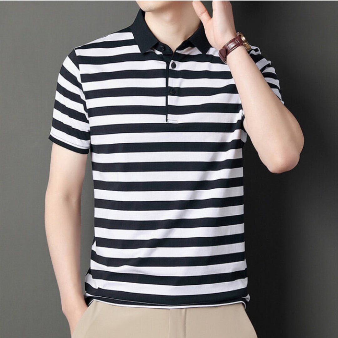 Men's Polo Shirt – Slim Fit – Soft Knit – Short Sleeve – Striped Design