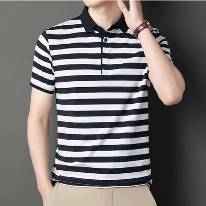 Men's Polo Shirt – Slim Fit – Soft Knit – Short Sleeve – Striped Design