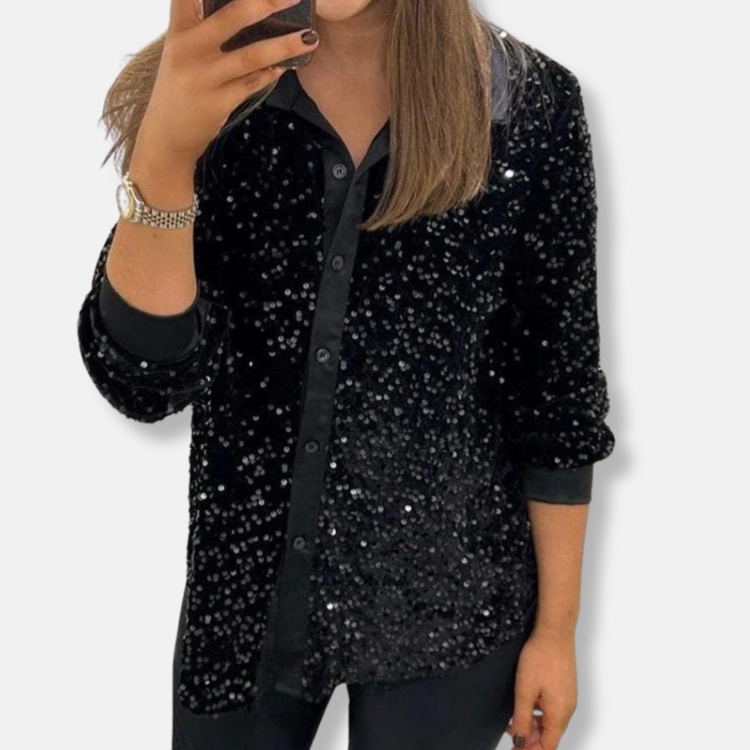 Women's Shirt – Relaxed Fit – Sequin Texture – Long-Sleeved Party Look