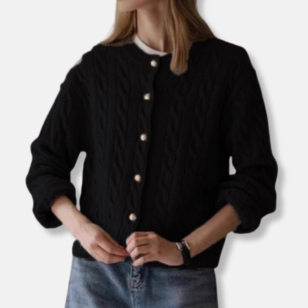 Women's Cardigan – Relaxed Fit – Cable Knit – Button Closure – Ribbed Edges