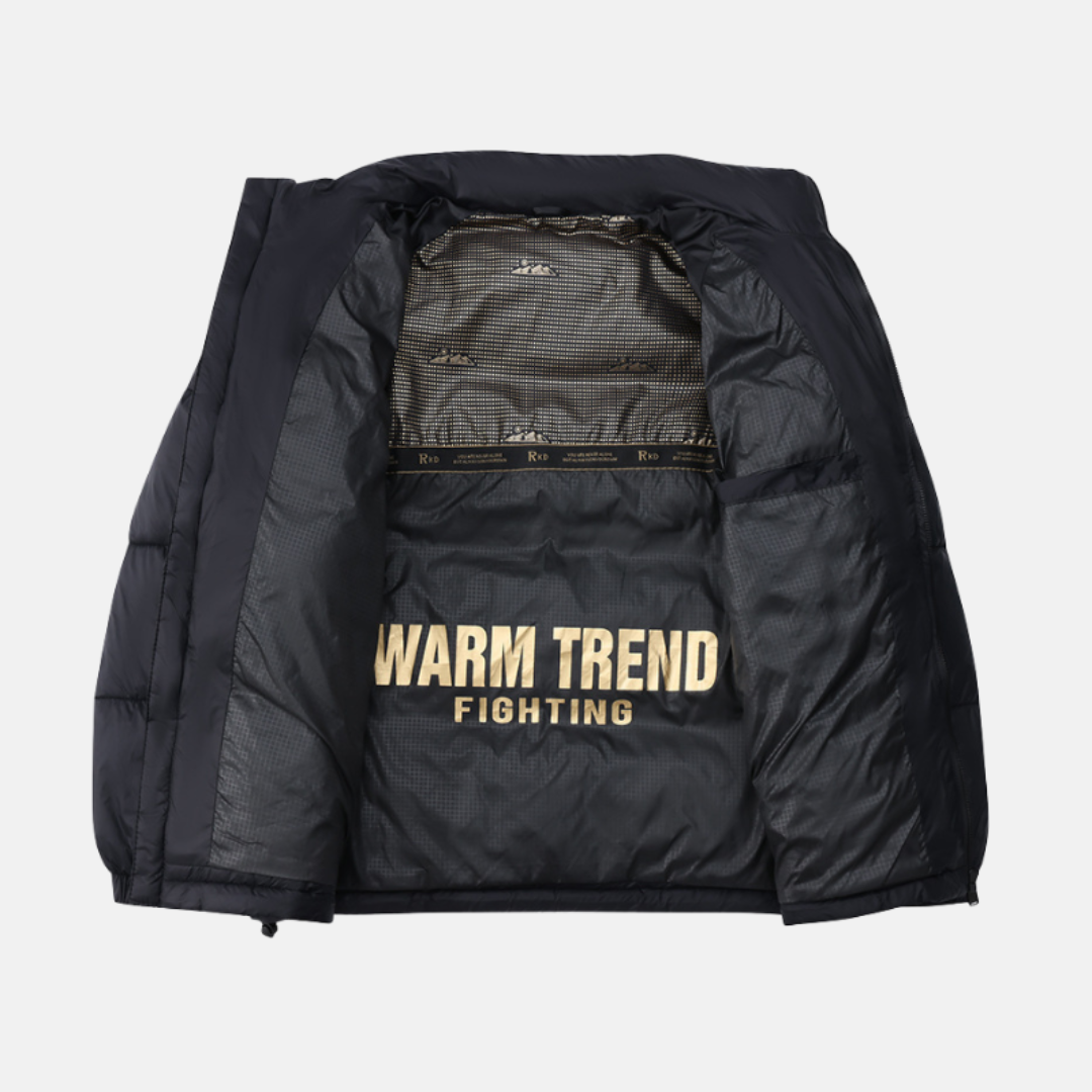 Men’s Puffer Coat - Insulated Quilted Panels - Loose Fit - Stand Collar - Full Zipper Closure