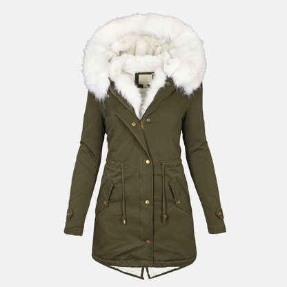 Women's Parka Jacket - Long Model - Water-Repellent - Faux Fur Hood - Adjustable Waist