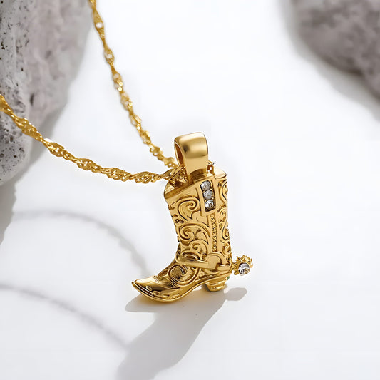 Olivia Boot Shaped Pendant Necklace | Rhinestone Spur Pendant Necklace