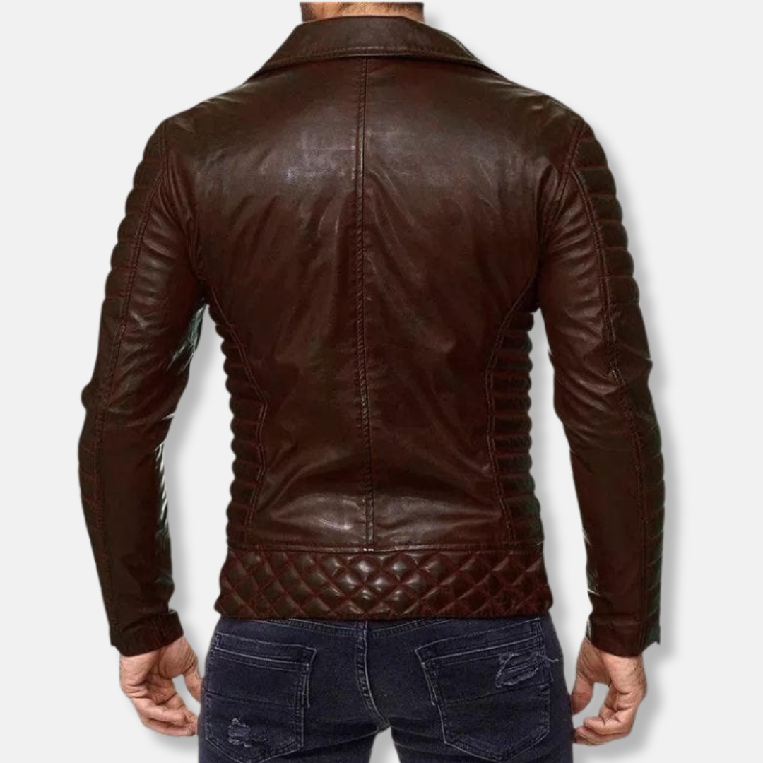 Joshua Leather Slim Fit Biker Jacket | Quilted Hip-Length Jacket