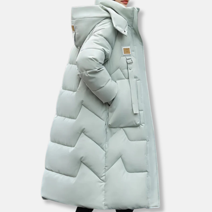 Women’s Coat - Oversized Fit - Maxi Length - Hooded High Collar