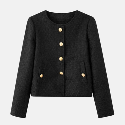 Isabella Wool Tailored Fit Tweed Jacket | Round Neck Button Front Jacket