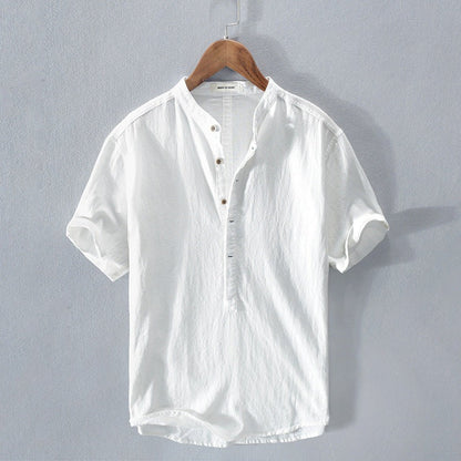 Men's Shirt with Short Sleeves – Relaxed Fit – Mandarin Collar – Breathable Fabric