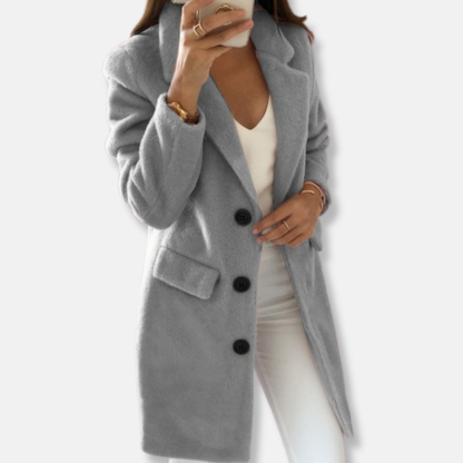 Women's Wool Coat - Classic Design - Knee Length - With Button Closure and Lapels