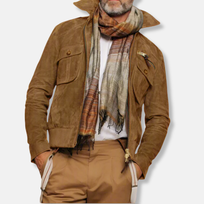 James Tailored Jacket | Collared Hip-Length Leather Trim Jacket