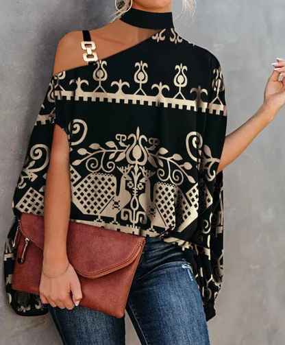 Women's Off-Shoulder Top – Asymmetric Neckline – Relaxed Fit – Soft Breathable Material