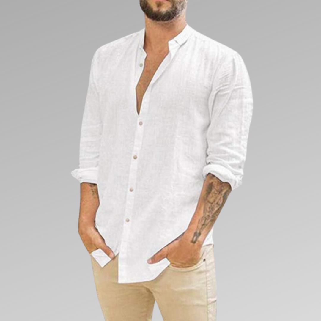 Men's Shirt - Light and Breathable - Linen Cotton - Mandarin Collar - Relaxed Fit