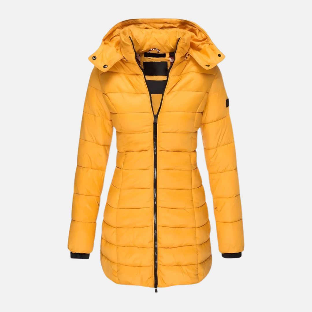 Women’s Puffer Coat - Slim Fit - Mid-Length - Hooded - Ribbed Cuffs
