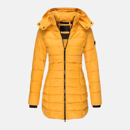 Women’s Puffer Coat - Slim Fit - Mid-Length - Hooded - Ribbed Cuffs