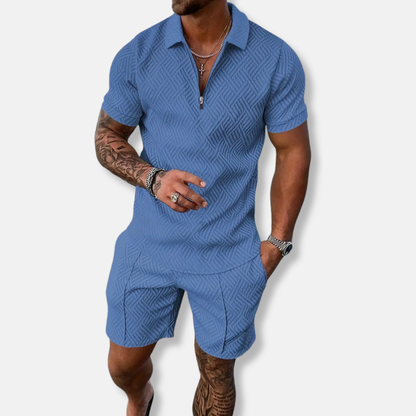 Men's Polo Set – Slim Fit – Breathable Texture – Zipper Closure – Casual Style
