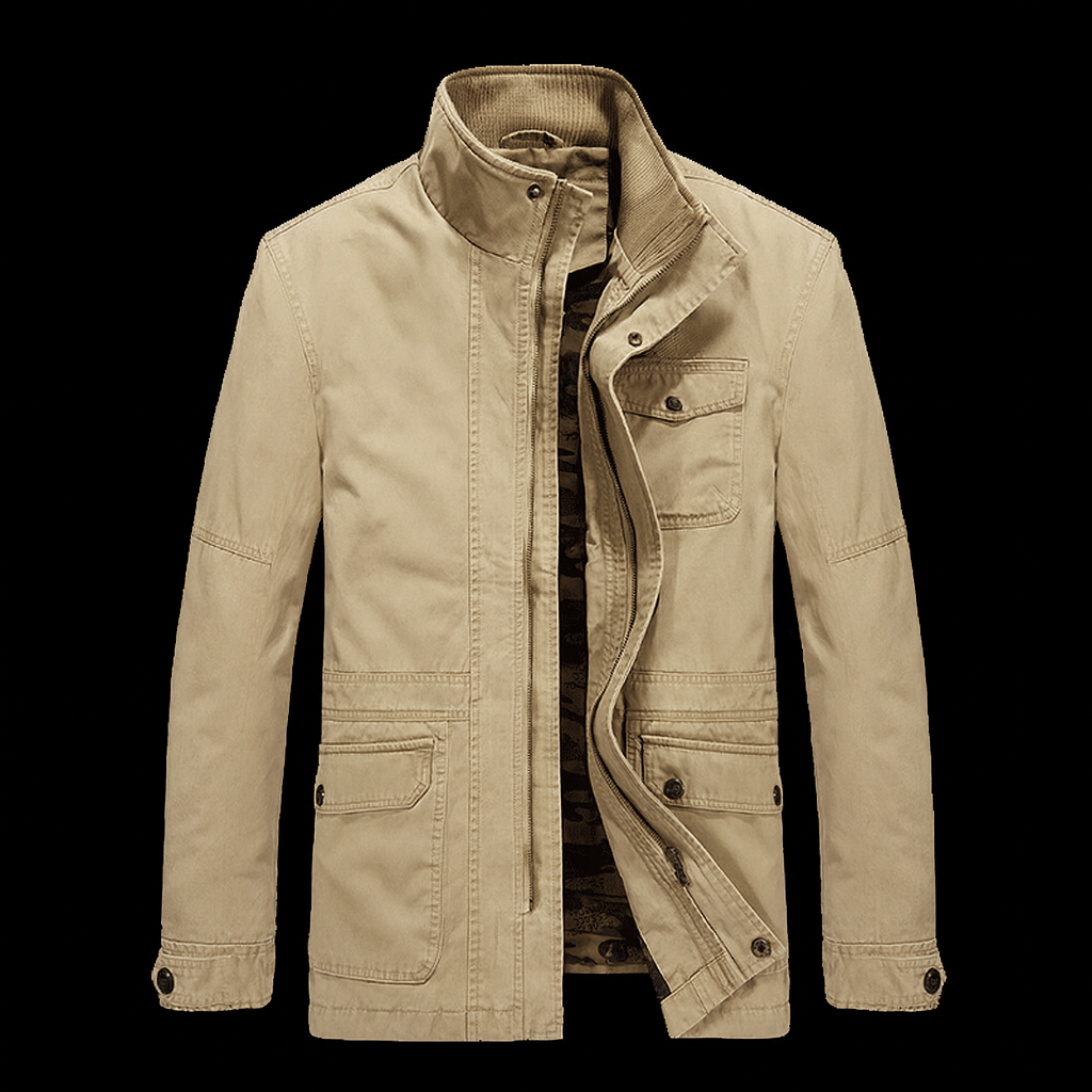 Men's Utility Jacket – Durable Cotton – Regular Fit – Stand Collar with Button – Multi-Pocket Design