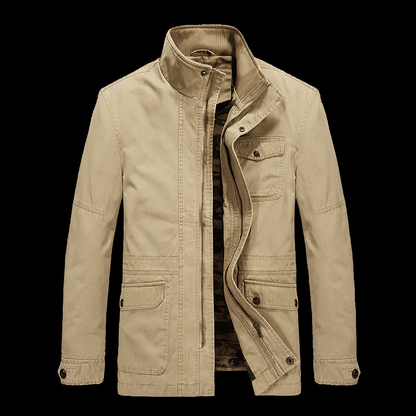 Men's Utility Jacket – Durable Cotton – Regular Fit – Stand Collar with Button – Multi-Pocket Design