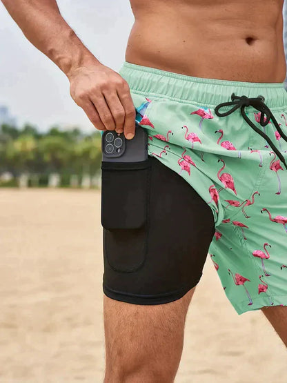 Men's Swim Shorts – Quick-Drying Lightweight Material – Medium Length Fit – Compression Lining