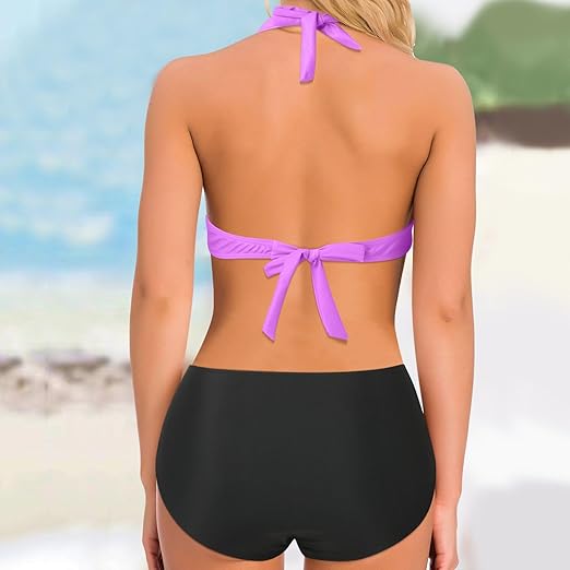 Women's Bikini Set – Asymmetric One-Shoulder – Stretchable and Breathable – Striped Design