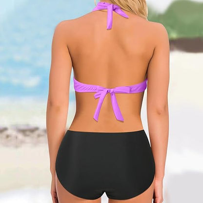 Women's Bikini Set – Asymmetric One-Shoulder – Stretchable and Breathable – Striped Design