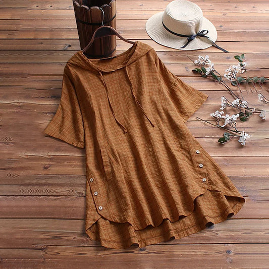 Women's T-shirt – Relaxed Fit – Round Neck – Button Detail – Light and Breathable