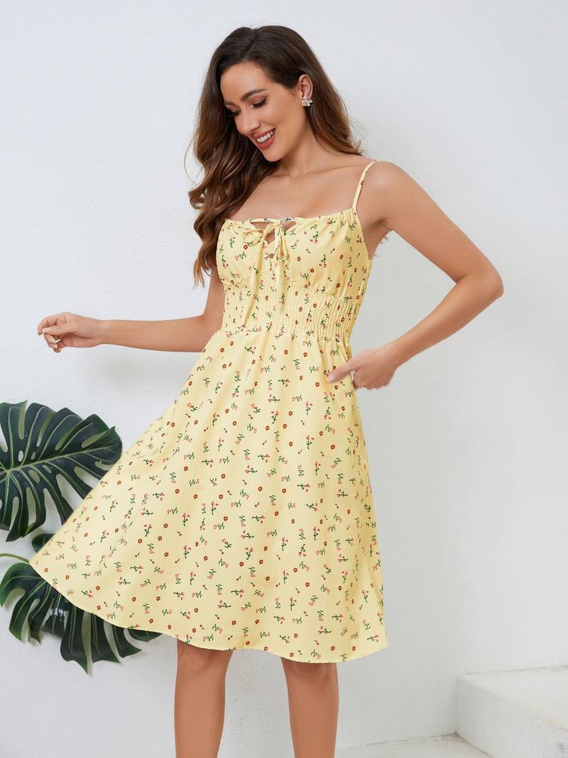 Women's Summer Dress - Sleeveless with Spaghetti Straps - A-line Flowy Fit - Floral Design