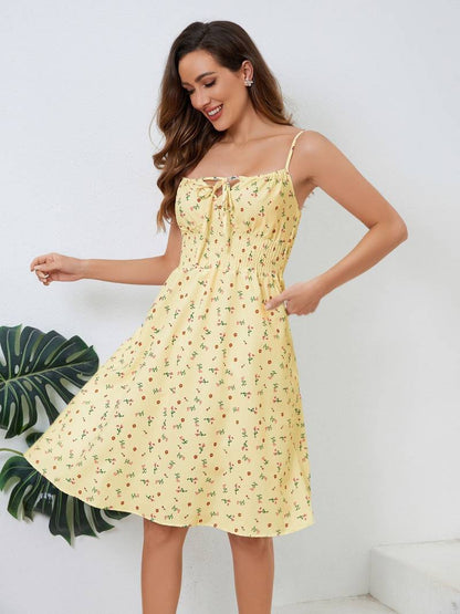 Women's Summer Dress - Sleeveless with Spaghetti Straps - A-line Flowy Fit - Floral Design